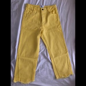 Pastel Yellow Cropped Flare Jeans